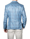 Louis Copeland Wool Silk Linen Check Jacket Blue 2 Button Single Breasted Notch Lapel Soft Shoulder Patch Pockets 2