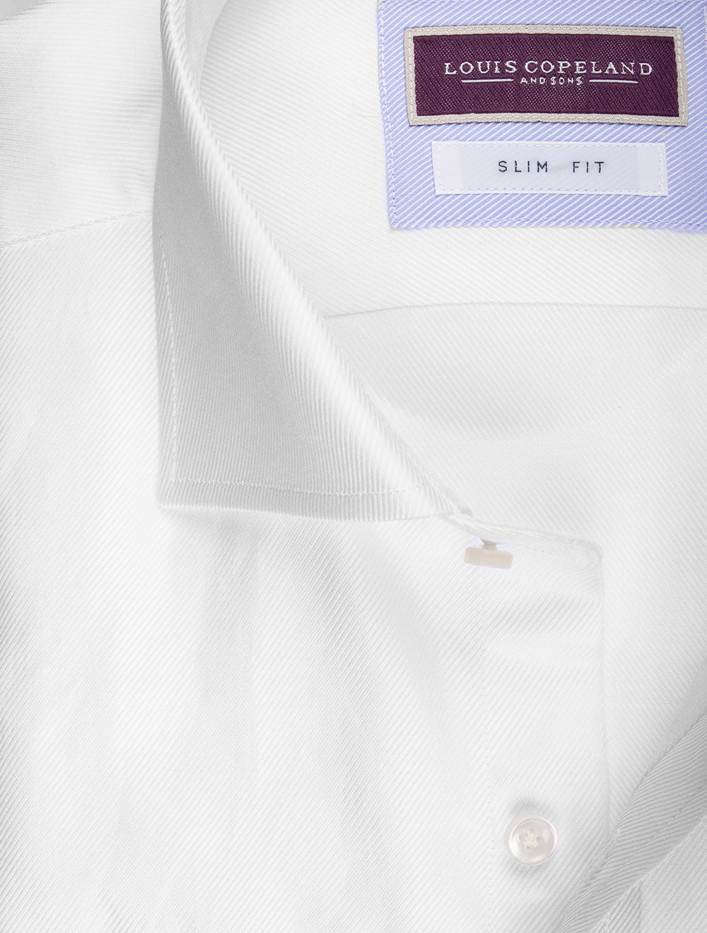 Louis Copeland Slim Fit Thomas Mason Twill Single Cuff Shirt White AI1