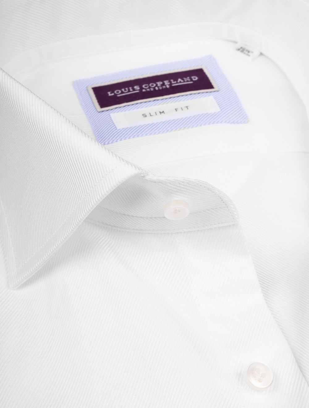 Louis Copeland Slim Fit Thomas Mason Twill Single Cuff Shirt White AI2