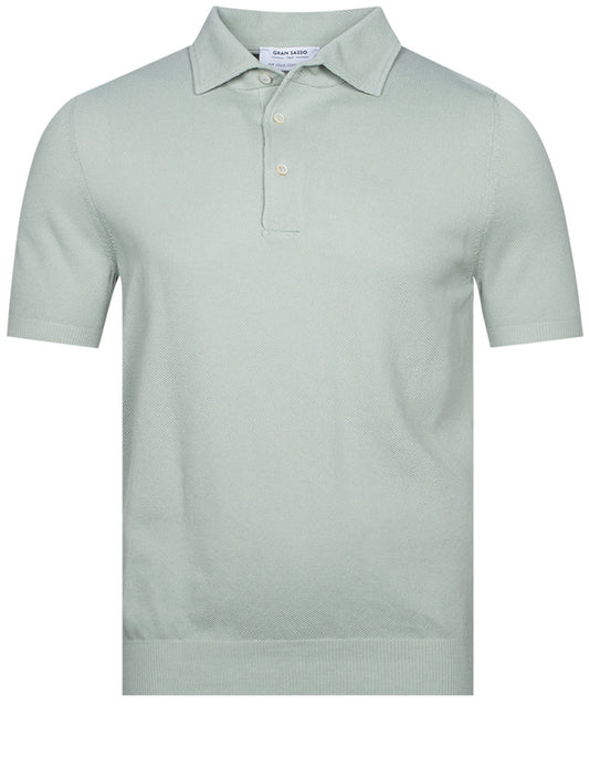 GRAN SASSO Weave Short Sleeve 3 button Polo Green