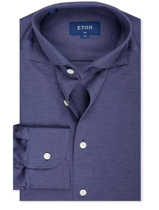 ETON Slim Fit Pique Shirt Navy