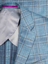 Louis Copeland Wool Silk Linen Check Jacket Blue 2 Button Single Breasted Notch Lapel Soft Shoulder Patch Pockets 3