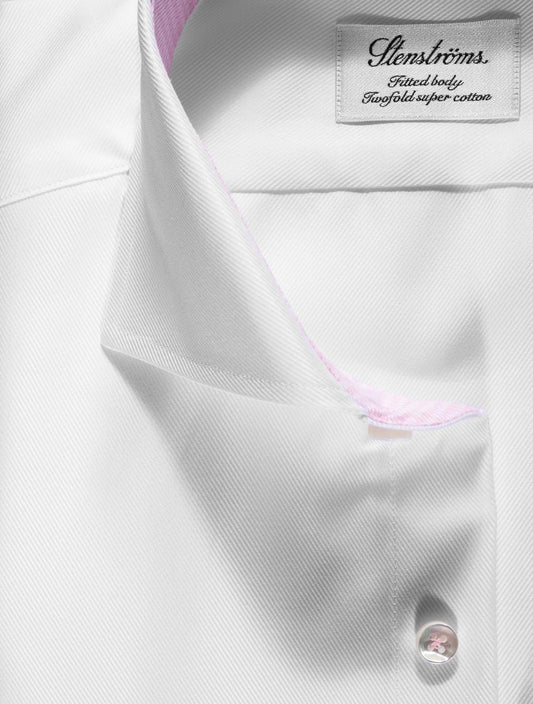 White Twill Fitted Body Shirt With Contrast Inlay White
