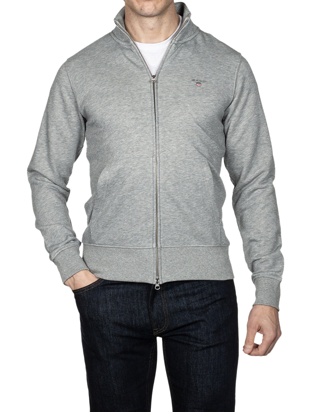 Grey Gant Zip Up Jumper GANT Grey Lock Up Hoodie Sweater Jumper