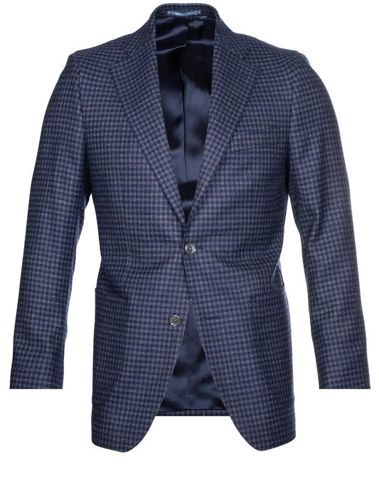 Louis Copeland Houndstooth Sports Jacket Navy 2 Button Single Breasted Notch Lapel Patch Pockets 1