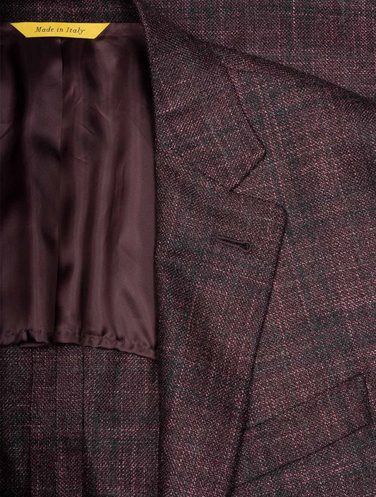 Canali Kei Unlined Check Jacket Burgundy 2 Button Single Breasted Soft Shoulder Patch Pockets 2