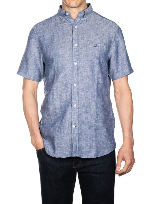 Regular Linen Short Sleeve Shirt Persian Blue