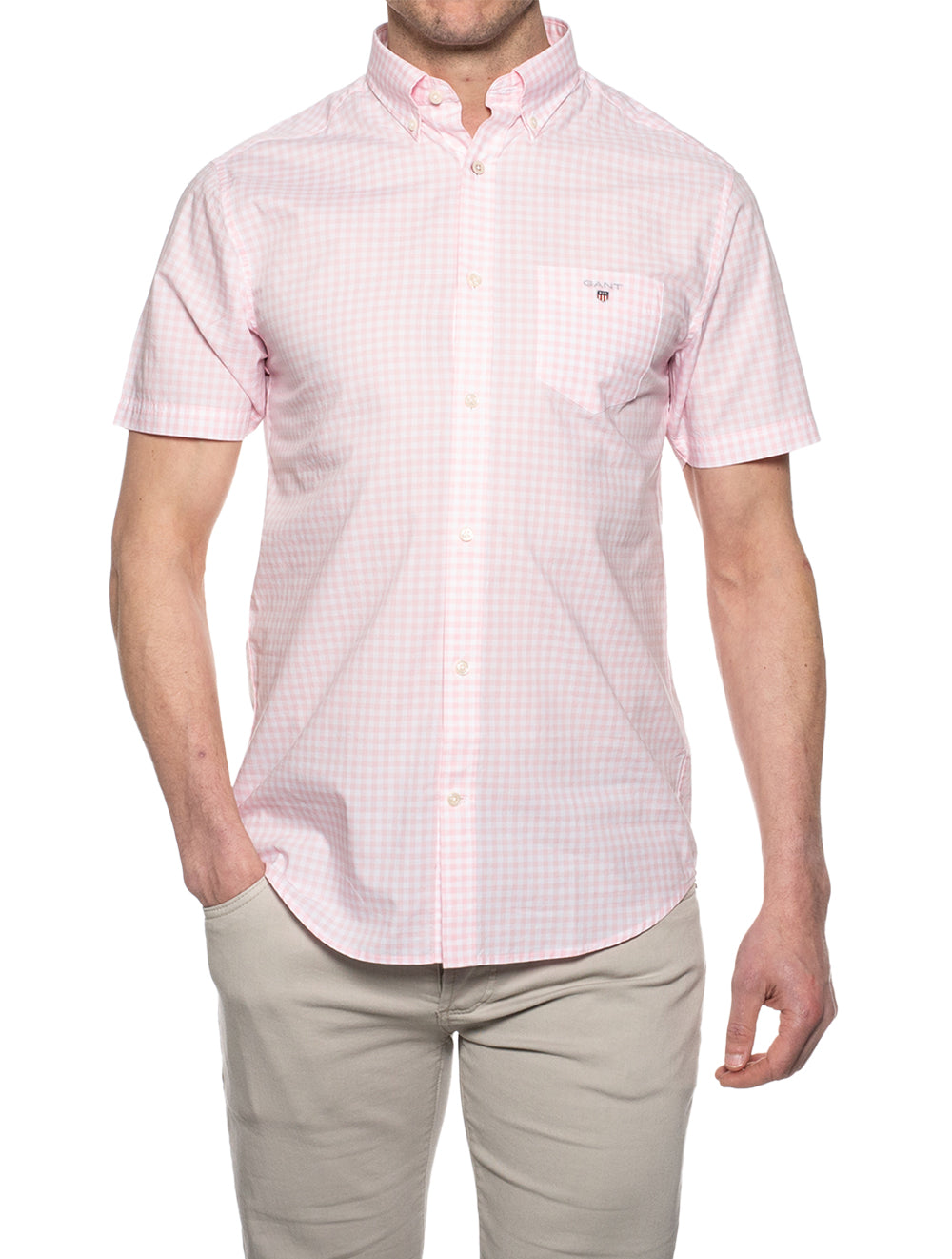 Regular Broadcloth Gingham Short Sleeve Buttondown California Pink