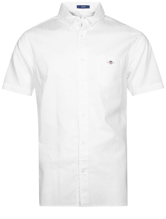 GANT Regular Cotton Linen Short Sleeve Shirt White