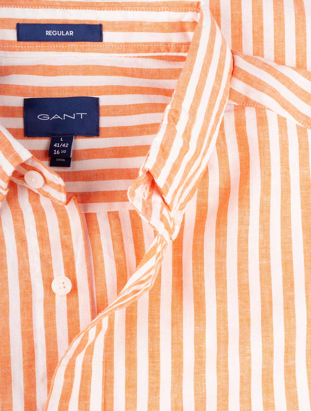 Gant Regular Cotton Linen Stripe Shirt Apricot Orange AI1