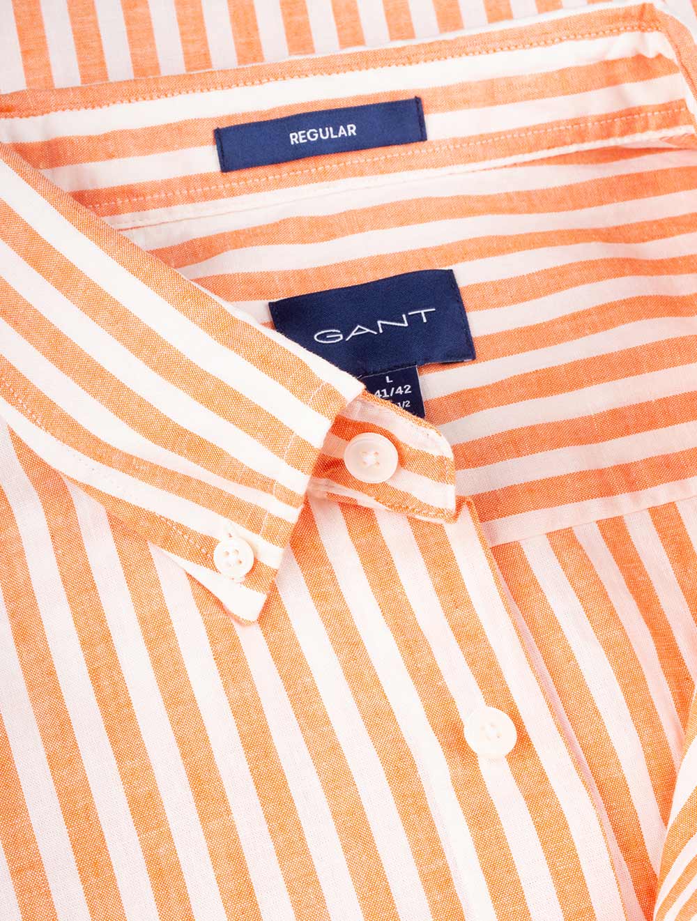Gant Regular Cotton Linen Stripe Shirt Apricot Orange AI3