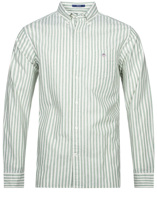 GANT Regular Cotton Linen Stripe Shirt Kalamata Green