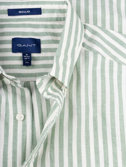 GANT Regular Cotton Linen Stripe Shirt Kalamata Green