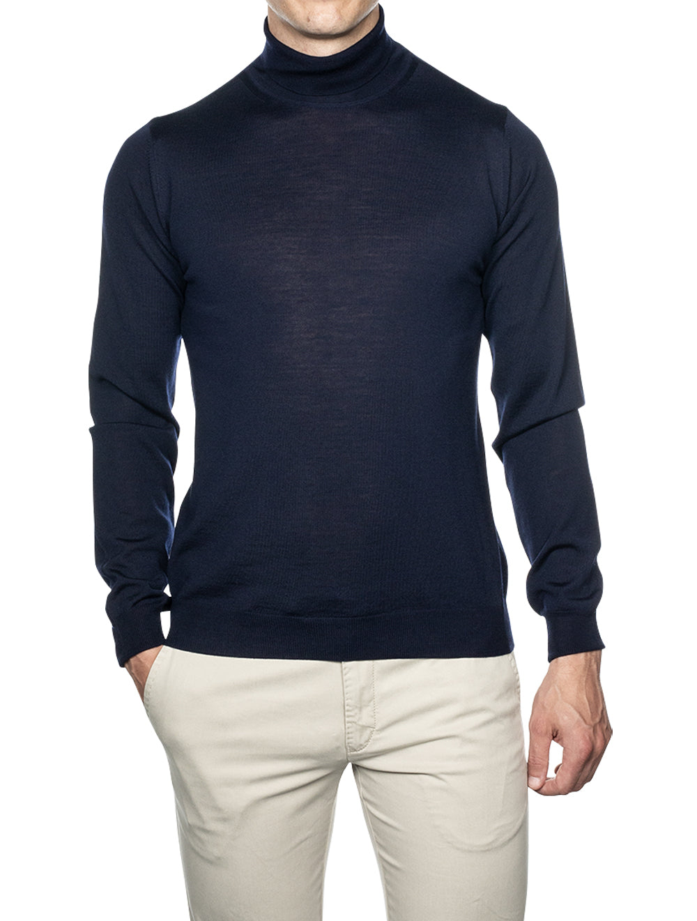Stenstroms Navy Roll Neck Fine Merino Wool Jumper MI