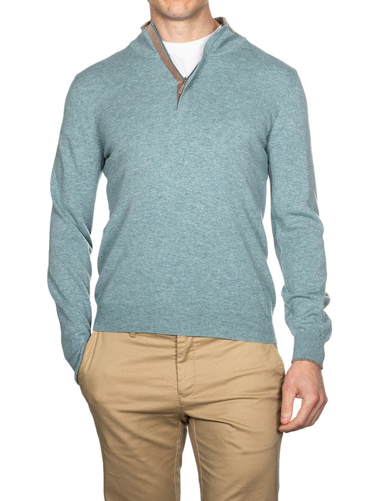 Half Zip Wool And Cashmere Mint