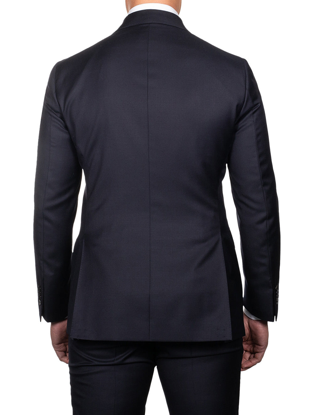Louis Copeland Ascot Suit Navy 2 piece 2 button notch lapel soft shoulder flap pockets 3