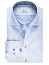 Stenstroms Plain Blue Fitted Shirt with Floral Inlay