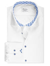 STENSTROMS Plain Contrast Button With Flower Inlay Shirt White