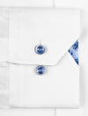Plain Contrast Button With Flower Inlay Shirt White