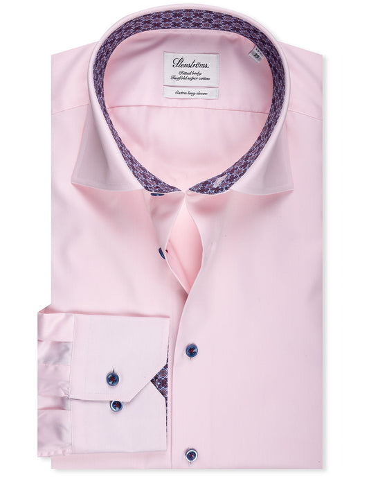 STENSTROMS Extra long sleeve Fitted Contrast Twill Shirt Pink