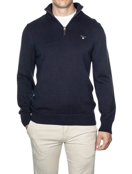 Casual Cotton Half-Zip Sweater Evening Blue
