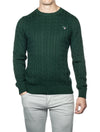 GANT Cotton Cable Crew Neck Sweater Storm Green