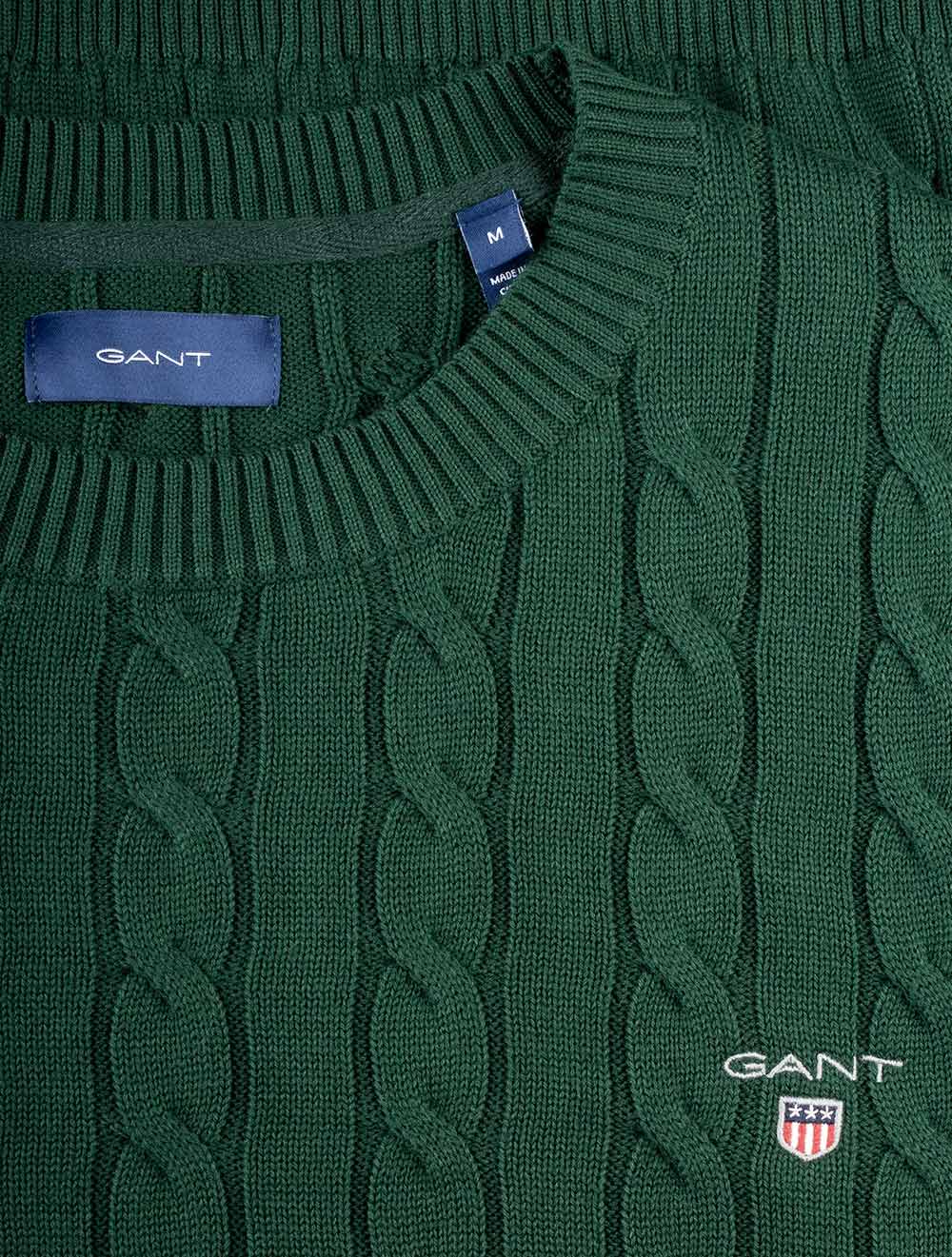 Cotton Cable Crew Neck Sweater Storm Green