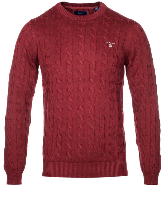Cotton Cable Crew Neck Sweater Cabernet Red