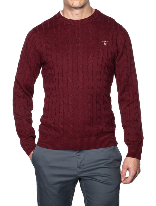 GANT Cotton Cable Crew Neck Sweater Cabernet Red
