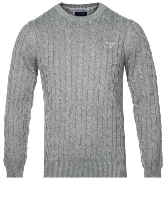 Cotton Cable Crew Neck Sweater Grey Melange