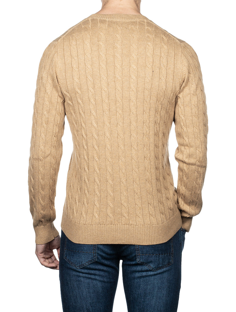 Cotton Cable Crew Neck Sweater Khaki Melange