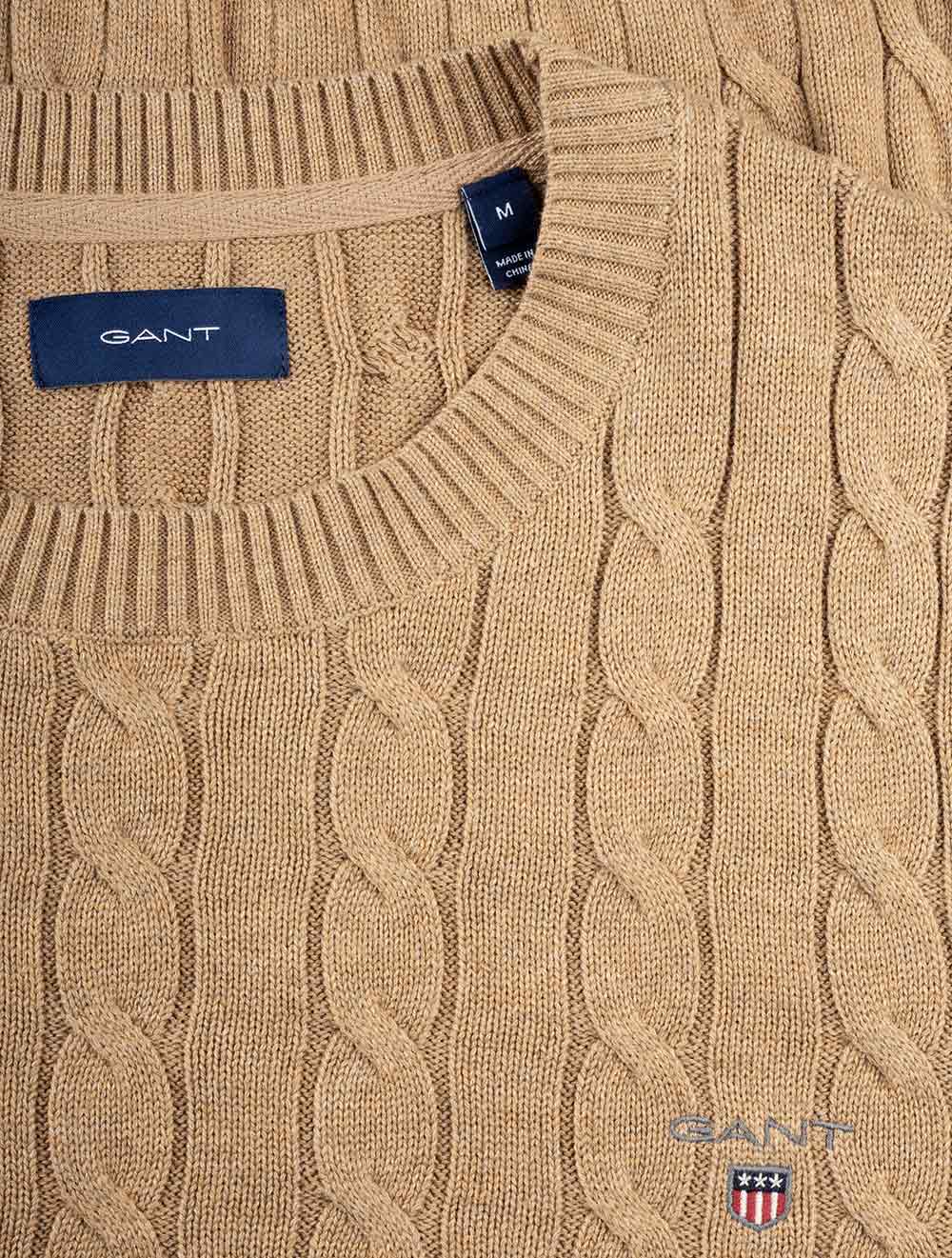 Cotton Cable Crew Neck Sweater Khaki Melange