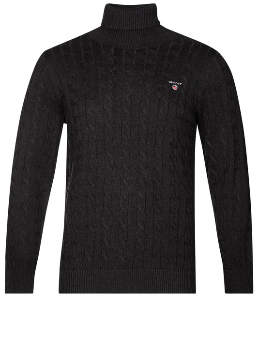 GANT Cotton Cable Turtleneck Sweater Dark Charcoal Melange