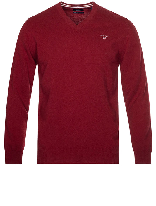 Super Fine Lambswool V-Neck Sweater Port Red