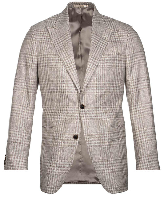 Louis Copeland Check Jacket Beige 2 Button Single Breasted Peaked Lapel Soft Shoulder 1