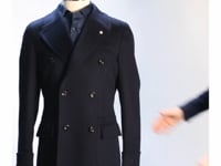 LUBIAM Double Breasted Overcoat Wool & Cashmere Navy