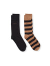 Barstripe & Solid Socks 2 Packs-Roasted Walnut