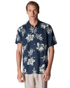 ETON Contemporary Fit Short Sleeve Linen Floral Shirt Navy