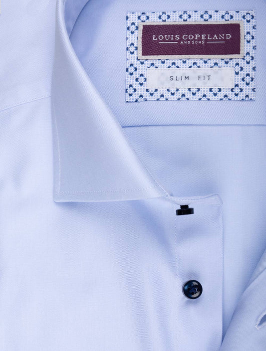 LOUIS COPELAND Slim Fit Plain With Contrast Button Shirt Blue