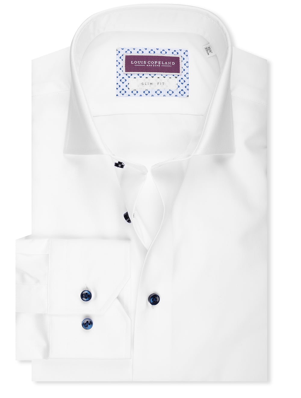 Louis Copeland Slim Fit Plain With Contrast Button Shirt White MI