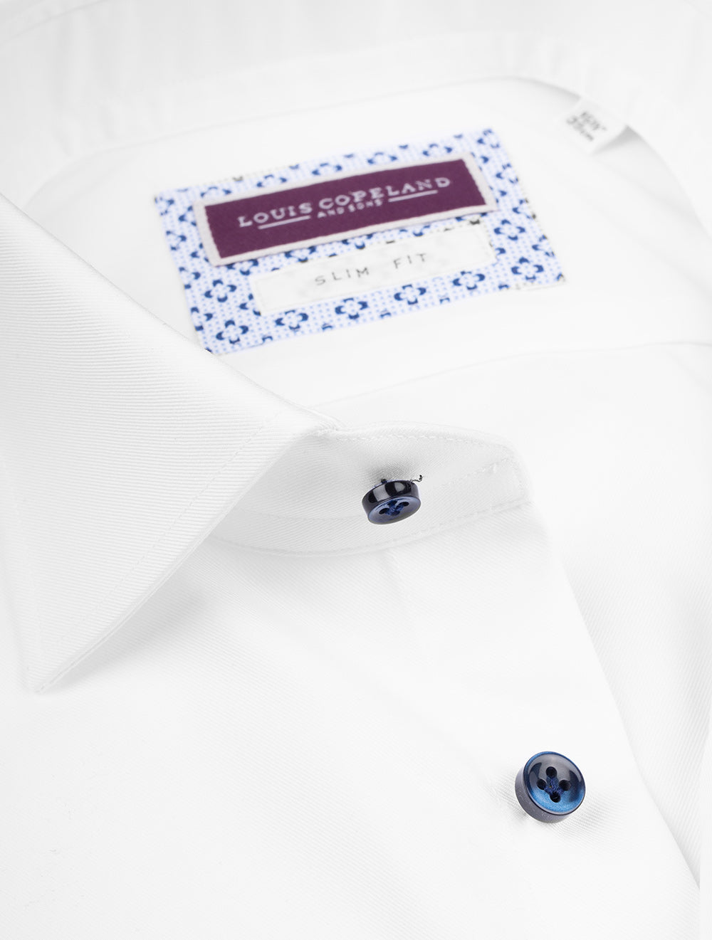 Louis Copeland Slim Fit Plain With Contrast Button Shirt White AI2