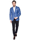 Blue Wool & Linen Blend Slim Fit Blazer Blue