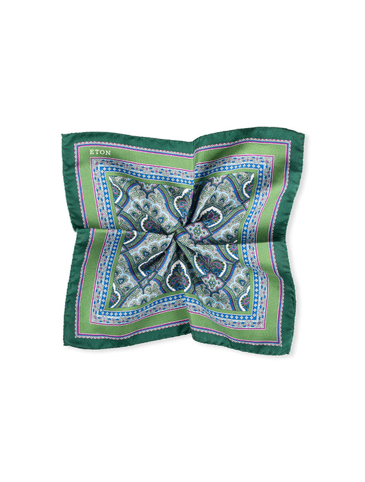 ETON Paisley Silk Pocket Square - Green