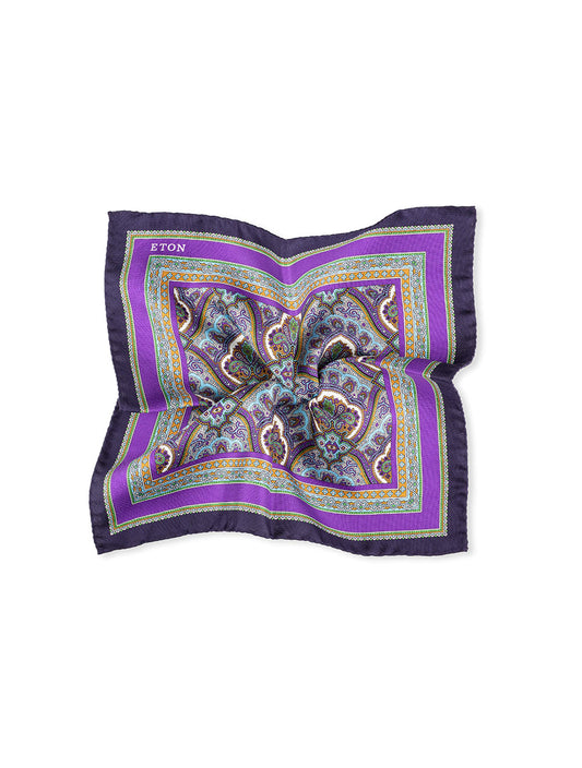 ETON Paisley Silk Pocket Square Purple