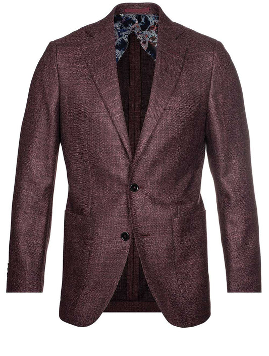 Louis Copeland Weave Sports Jacket Wine Wool Silk 2 Button Soft Shoulder Patch Pocket 1