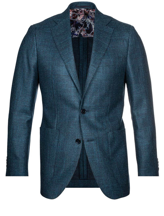 Louis Copeland Weave Sports Jacket Teal Wool Silk 2 Button Soft Shoulder Patch Pocket 1