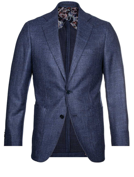 Louis Copeland Weave Sports Jacket Blue Wool Silk 2 Button Soft Shoulder Patch Pocket 1