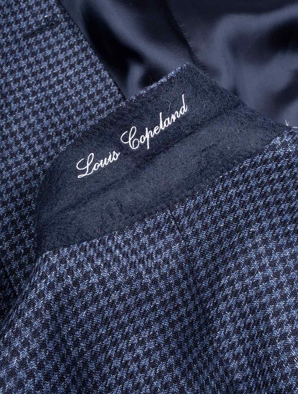 Louis Copeland Houndstooth Jacket Navy 2 Button Single Breasted Notch Lapel Soft Shoulder 5