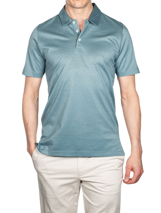 Canali Blue Pique Polo Shirt Sage