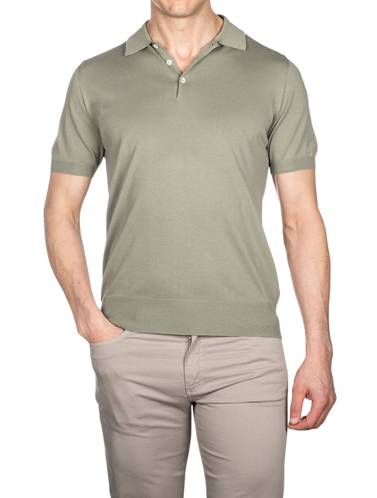 Canali Knitted Polo Shirt sage